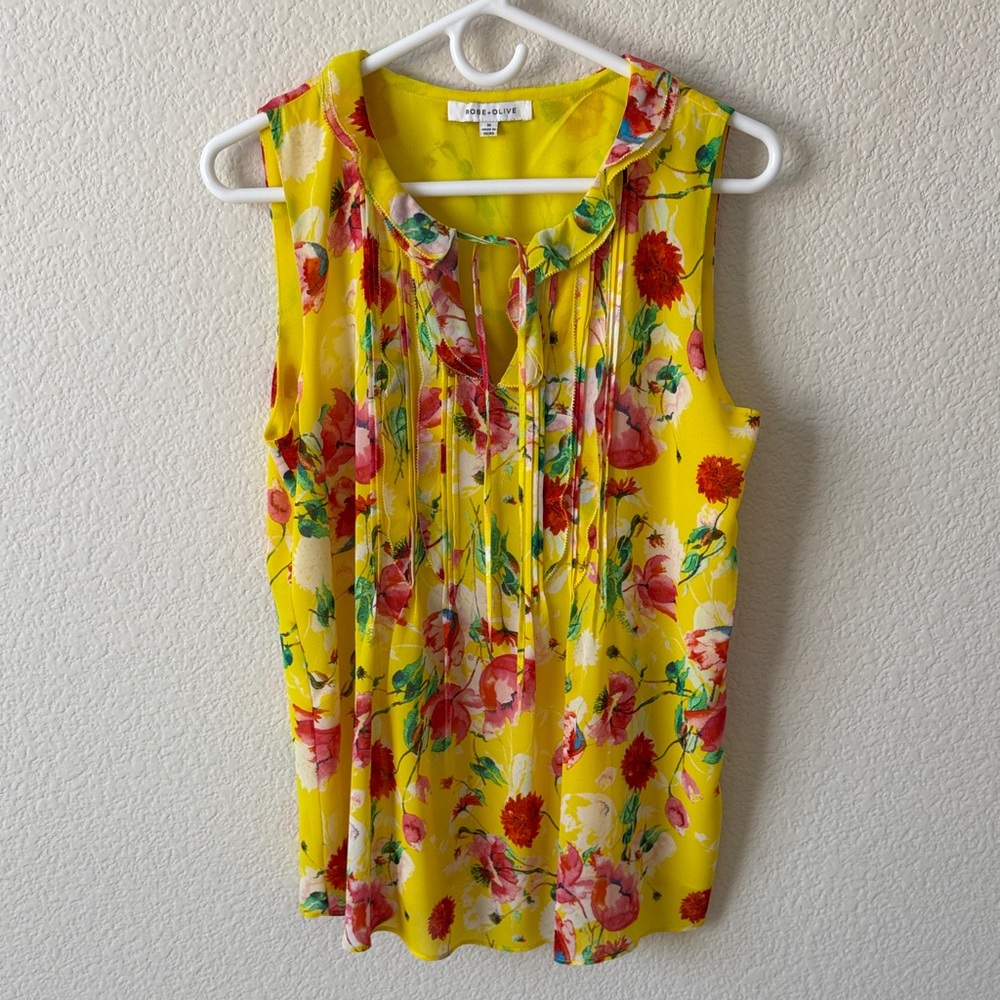Rose & Olive Yellow Floral Sleeveless Blouse